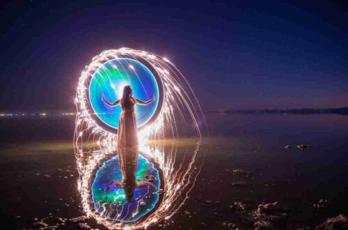 a woman entering a reality shifting portal to her desired reality