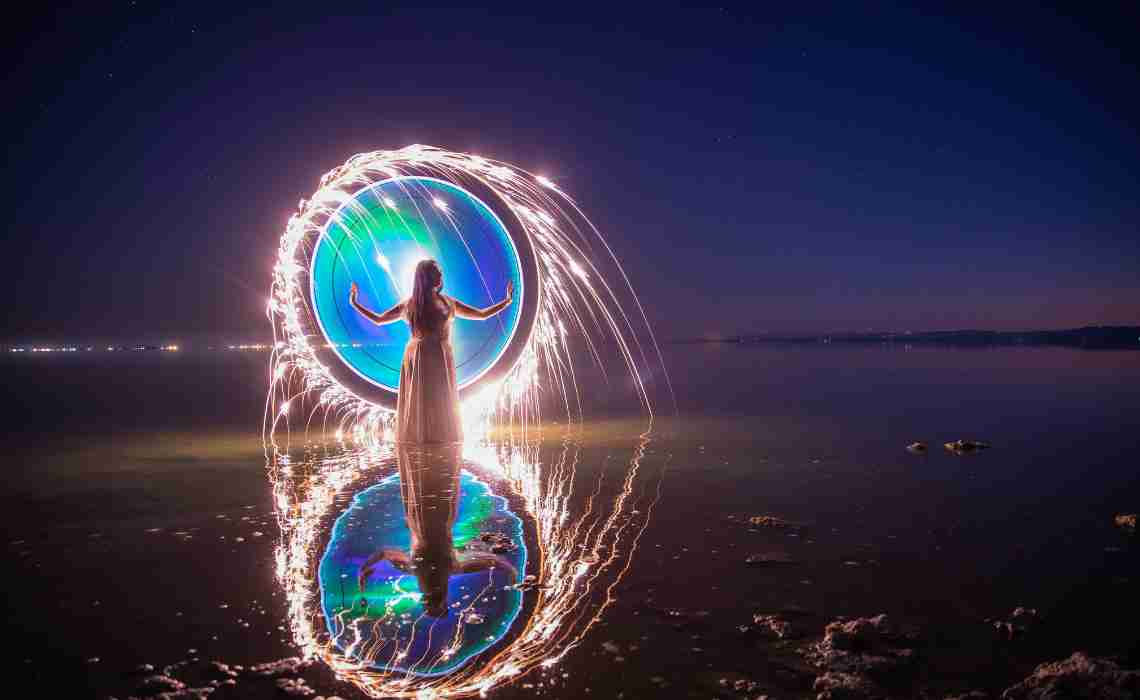 a woman entering a reality shifting portal to her desired reality